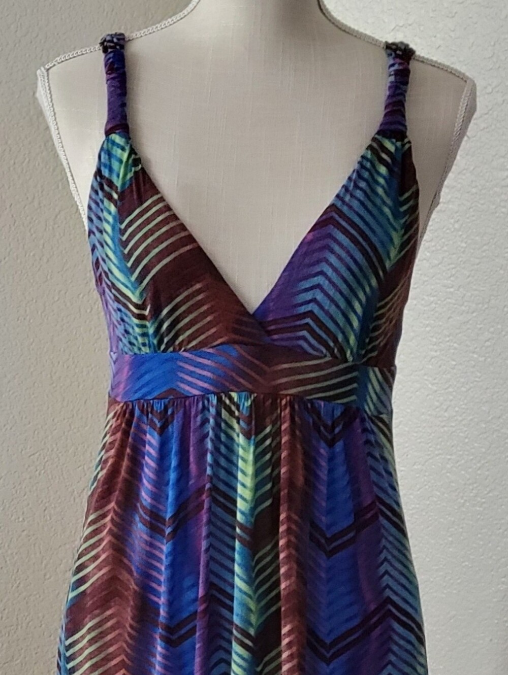 BCBGMAXAZRIA Printed Chevron Knit Cami Maxi Dress WITH POCKETS Size XS